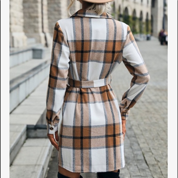 Cozy Button Up Plaid Belted Shirt Dress - Picture 3 of 6